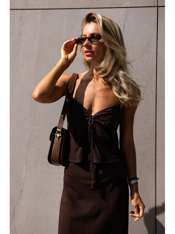 Hottie Hot Hottie Hot Komplet top i spódnica NUSA Brązowy Slim Fit