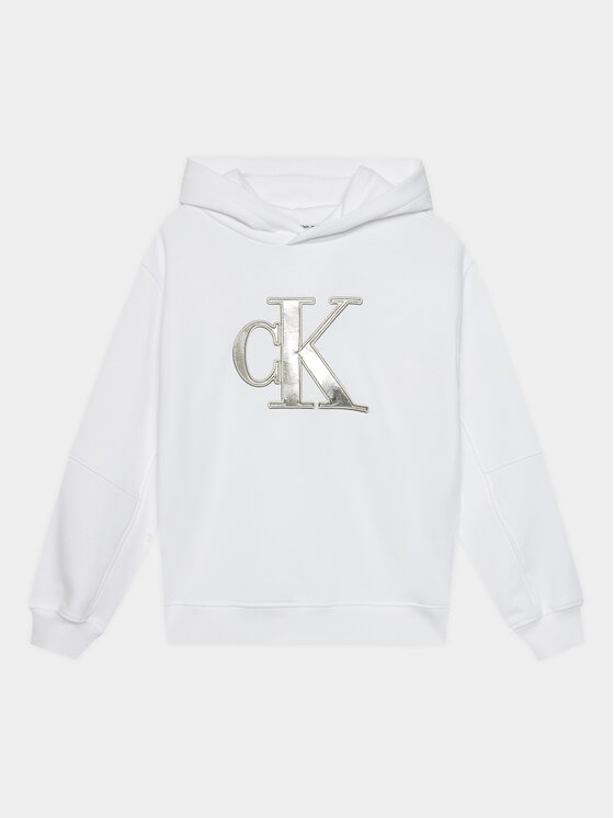 Calvin Klein Jeans Džemperis ar kapuci Metallic Monogram IG0IG02298 Balts Regular Fit