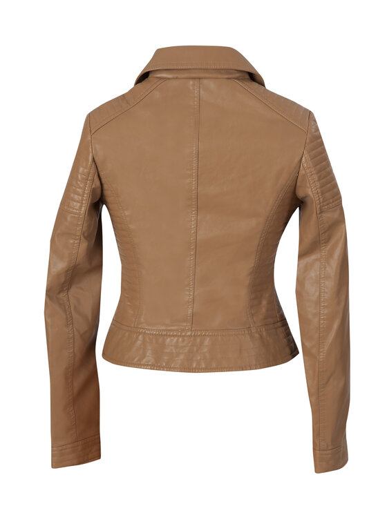 Perso Perso Kurtka z imitacji skóry z suwakiem Brązowy Slim Fit