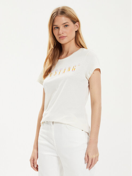 Mustang Tricou Loa 1015177 Écru Slim Fit