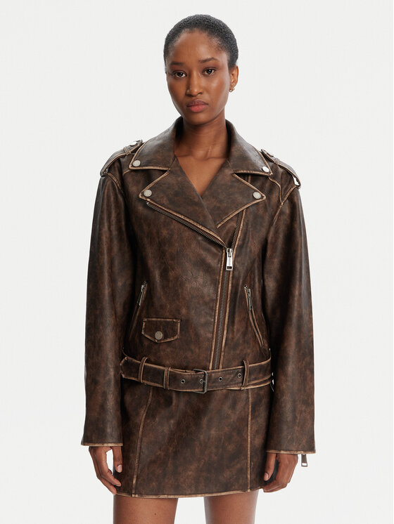 Guess Guess Geacă din imitație de piele W5YL04 WHDI0 Maro Regular Fit