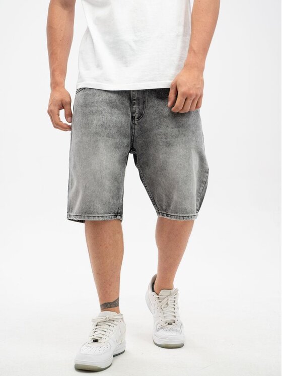 Jigga Wear Jigga Wear Szorty jeansowe Krótkie Spodenki Jeansowe Męskie Sprane Czarne / Białe Jigga Wear Crown 40 Czarny Regular Fit