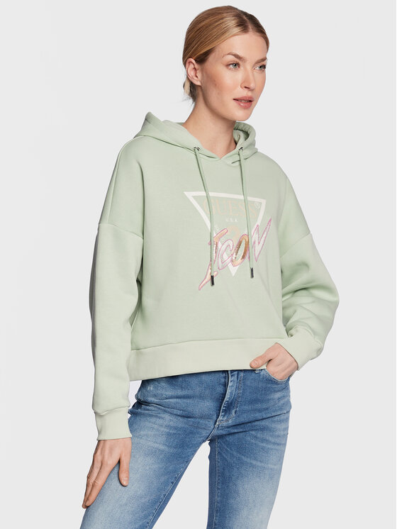 Guess Guess Μπλούζα Icon W3RQ03 KB683 Πράσινο Relaxed Fit