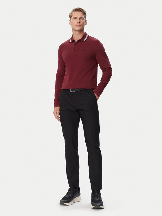 BOSS BOSS Тениска с яка и копчета Plisy  50536609 Бордо Regular Fit