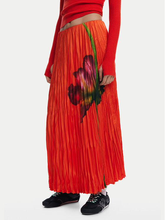 Desigual Desigual Plisovaná sukně Follet 25SWFW06 Oranžová Regular Fit