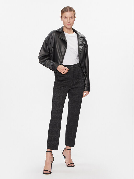 Please Please Pantaloni din material P0YCCGO000 Negru Slim Fit