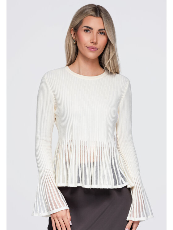 Ombre Ombre Bluzka OW-TS-E0090 Beżowy Slim Fit