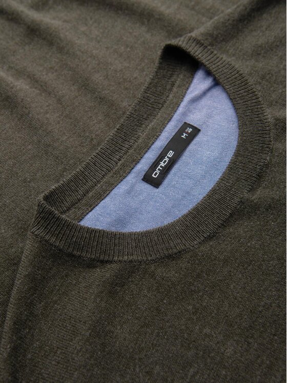 Ombre Ombre Sweter OM-SWBS-0106 Khaki Regular Fit