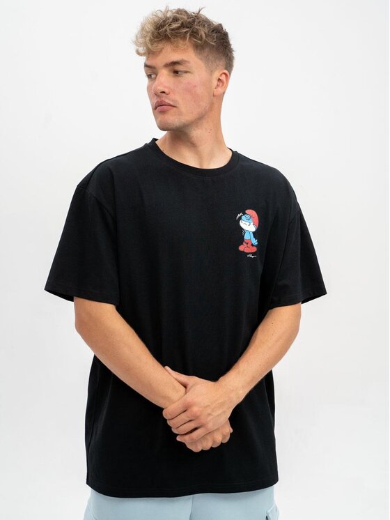Smerfy Smerfy T-Shirt Koszulka Z Krótkim Rękawem Oversize Męska Czarna Smerfy Pickaback XXL Czarny Oversize