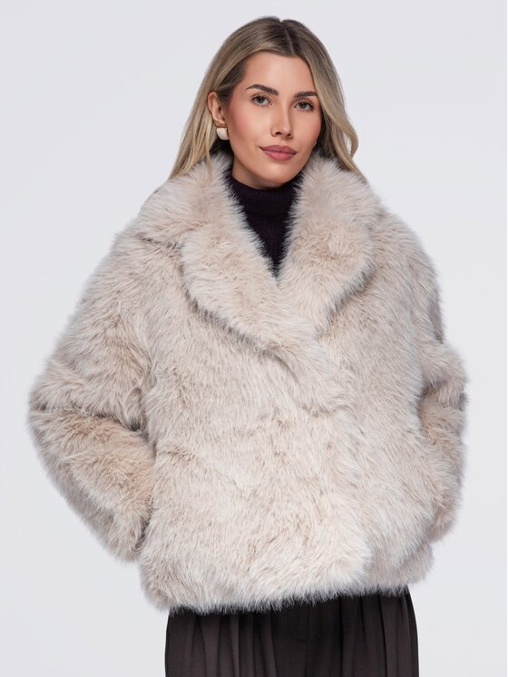 Ombre Ombre Futro OW-FR-E0002 Beżowy Relaxed Fit