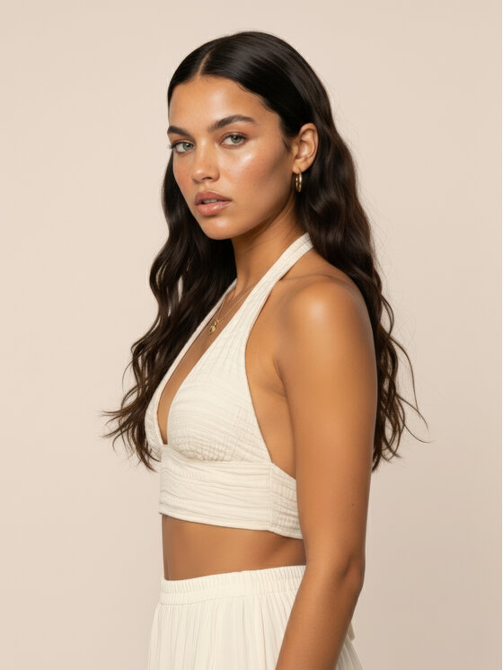 Hottie Hot Hottie Hot Top letni boho NAYA Écru Slim Fit