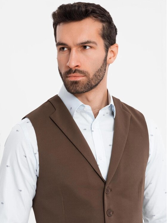 Ombre Ombre Kamizelka garniturowa OM-BLZV-0144 Brązowy Slim Fit