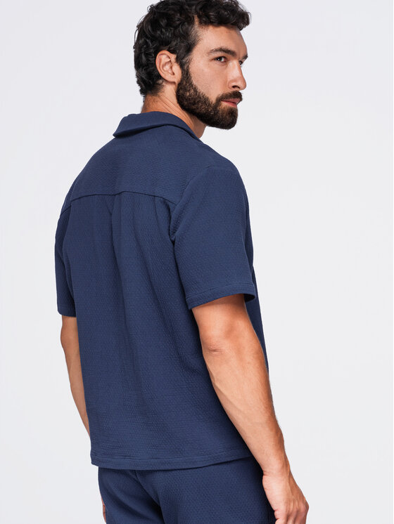 Ombre Ombre Koszula OM-SHSS-0220 Granatowy Boxy Fit