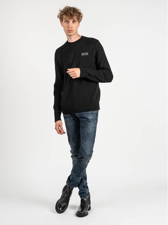 Les Hommes Les Hommes Πουλόβερ LKK122-607U | Motorcycle Jumper Μαύρο Regular Fit