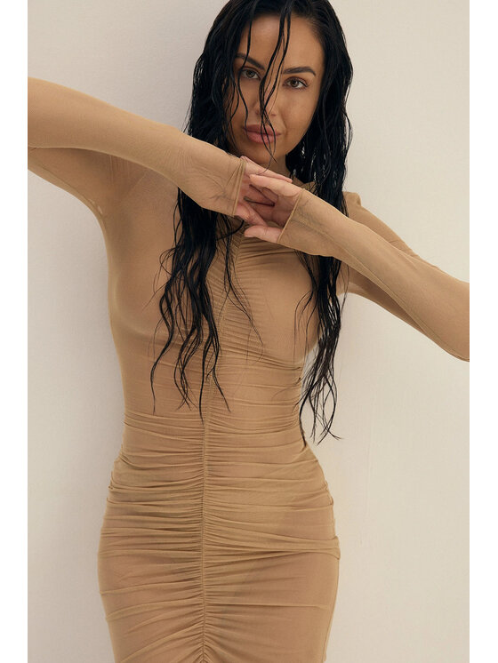 Nudyess Nudyess Abito da sera Naked z siateczki Beige Fitted Fit