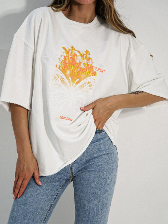 LilaLou LilaLou T-Shirt Butterfly Biały Oversize