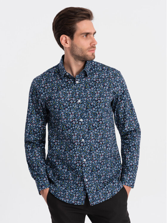 Ombre Ombre Košile OM-SHCS-0151 Tmavomodrá Regular Fit