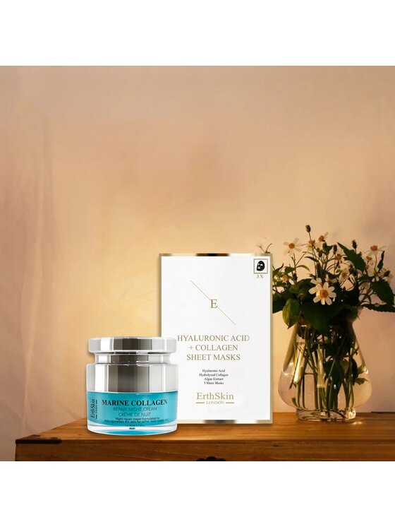 Erthskin London Erthskin London Krem na noc z Kolagenem Morskim 50ml+ Kwas Hialuronowy i Maska Kolagenowa - 3 arkusze Krem na noc
