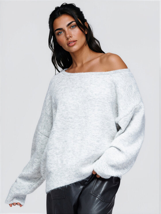 Ombre Ombre Svetr OW-SW-E0060 Šedá Relaxed Fit