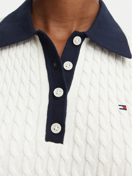Tommy Hilfiger Tommy Hilfiger Пуловер Fine Gg Cable WW0WW50102 Кремав Regular Fit