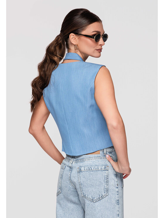 Ombre Ombre Kamizelka OW-VE-E0004 Niebieski Slim Fit