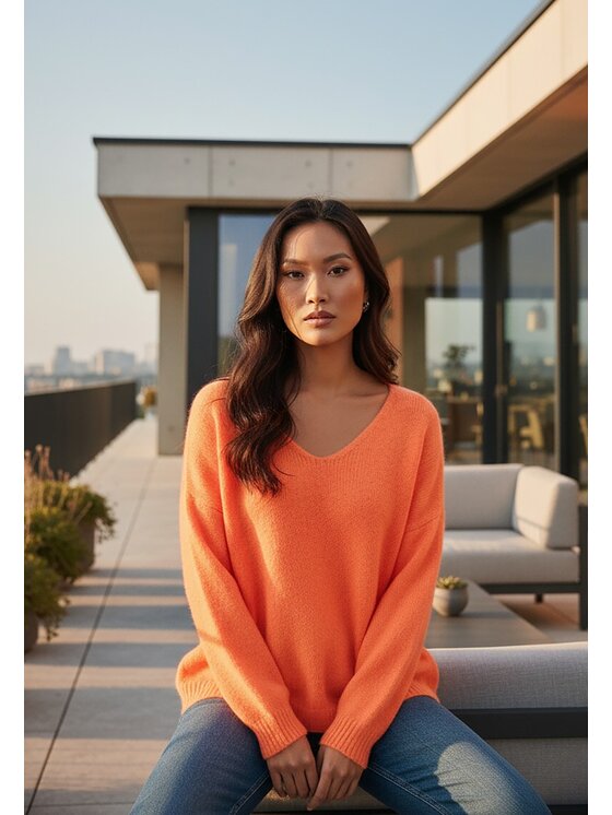 FIGL FIGL Sweter M1236 Pomarańczowy Regular Fit