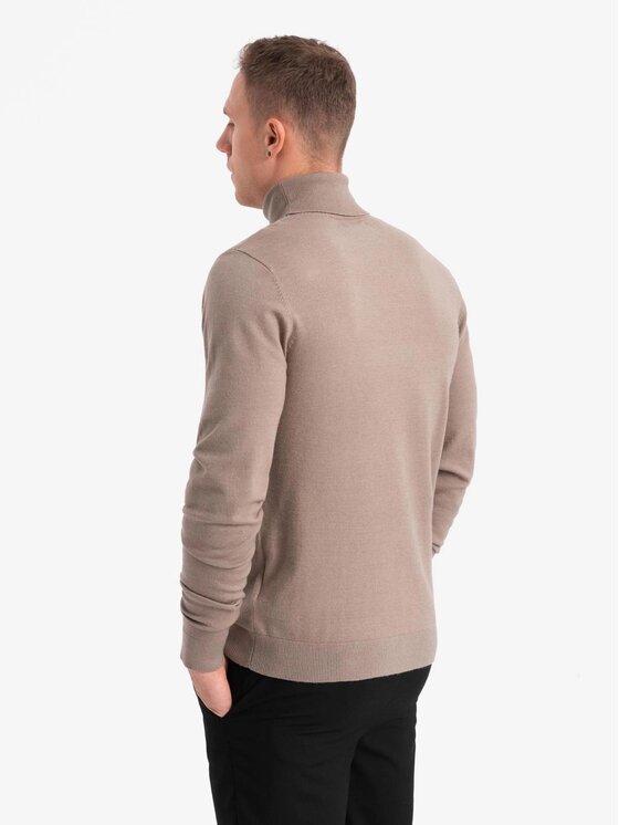 Ombre Ombre Sweter OM-SWTN-0127 Beżowy Regular Fit