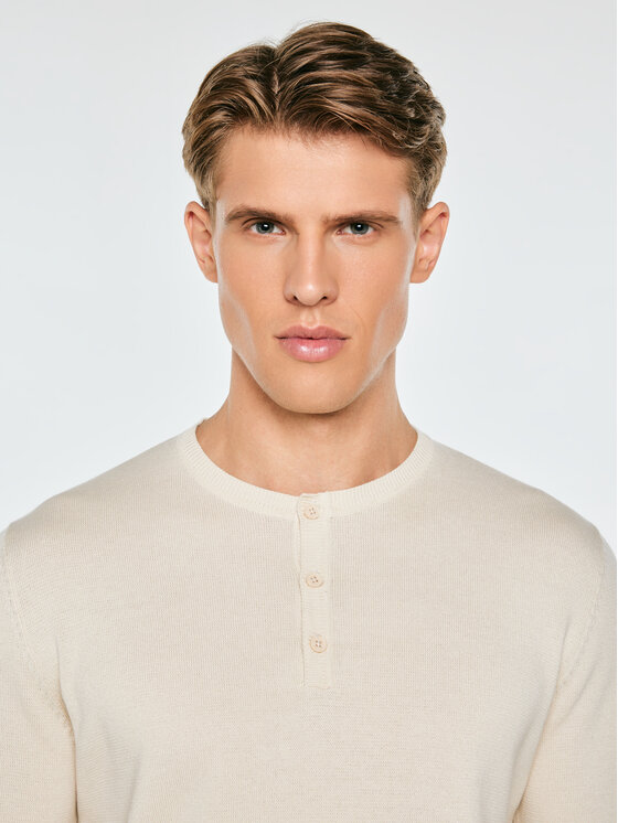 BIG STAR BIG STAR Sweter FINOS Kremowy Basic Fit