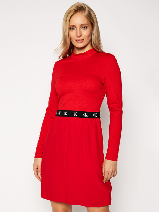 Calvin Klein Jeans Trikotažinė suknelė J20J214862 Raudona Slim Fit •  Modivo.lt