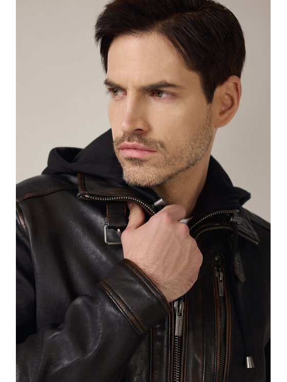 Lancerto Lancerto Kurtka przejściowa Kurtka Skórzana Czarna Cavrel KU068225000002 Czarny Regular Fit
