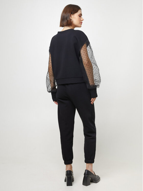 White Rvbbit White Rvbbit Bluza z przezroczystymi rękawami Czarny Regular Fit