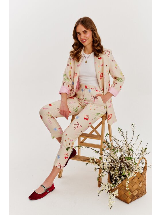 NAOKO NAOKO Kalhoty z materiálu Lazy Mornings Béžová Regular Fit