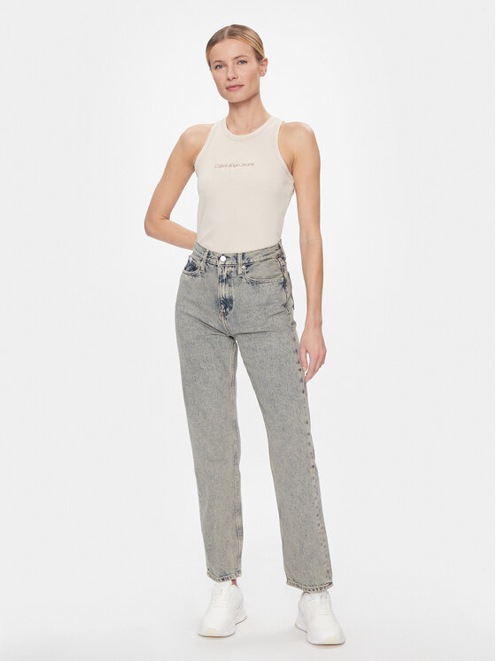 Calvin Klein Jeans Calvin Klein Jeans топ Hero Monologo Rib Tank J20J222975 Екрю Regular Fit