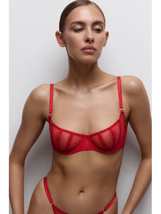 Merci Lingerie Merci Lingerie Biustonosz balkonetka EB02RP03D Czerwony