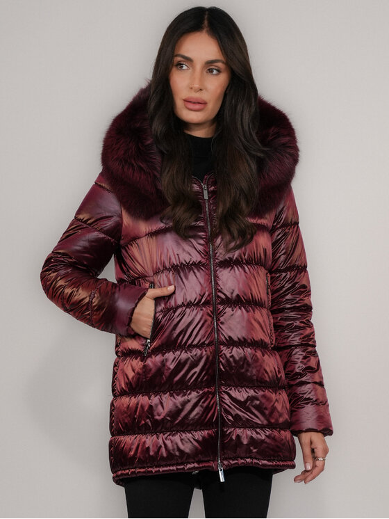 FAN LEATHER FAN LEATHER Kurtka puchowa Puchowa z Kapturem 88 Bordowy Loose Fit