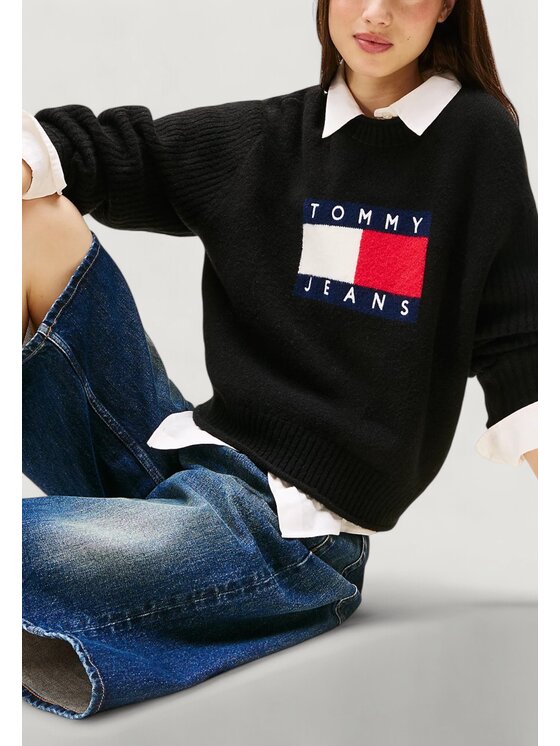 Tommy Jeans Tommy Jeans Πουλόβερ TJW MELANGE FLAG SWE Μαύρο Casual Fit