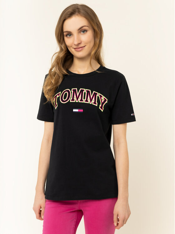Tommy Jeans Tommy Jeans Póló Tjw Neon Collefiate Tee DW0DW07540 Fekete Regular Fit