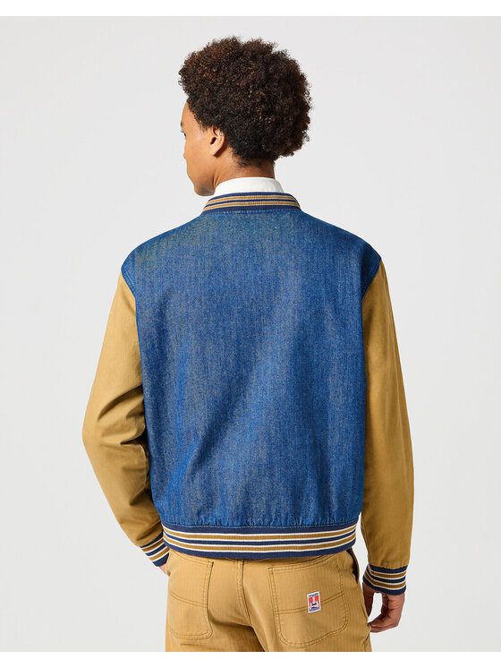 Wrangler Wrangler Kurtka jeansowa VARSITY JACKET Niebieski Regular Fit