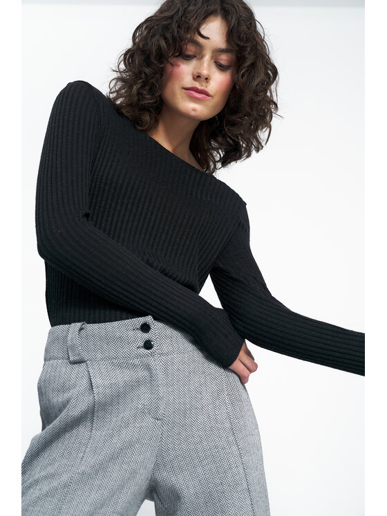 NIFE NIFE Kalhoty z materiálu SD82 Černá Wide Leg