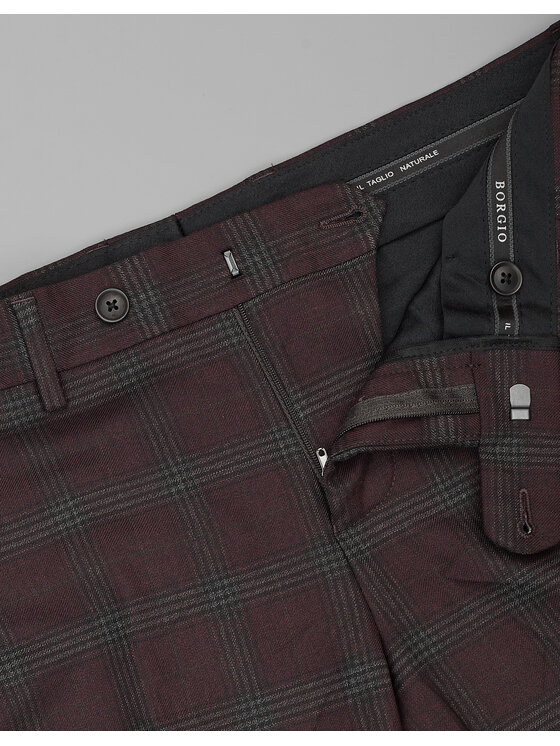 Borgio Borgio Spodnie garniturowe naro02 Bordowy Slim Fit