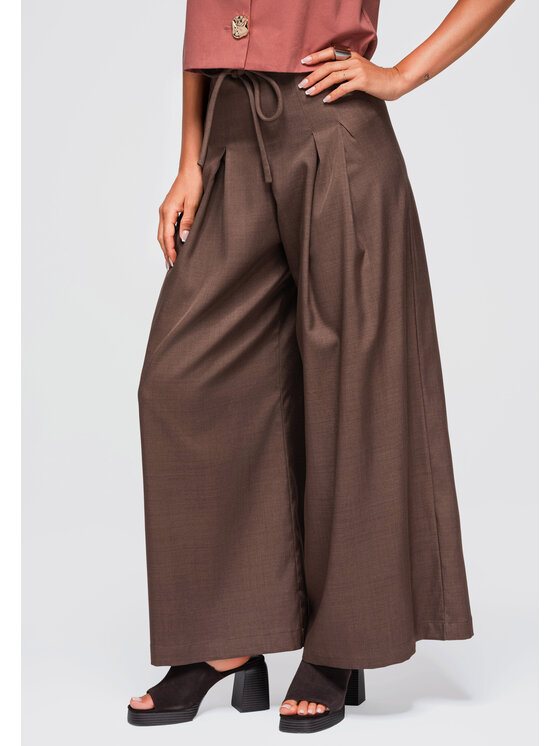 Ombre Ombre Spodnie materiałowe OW-PA-E0014 Brązowy Relaxed Fit