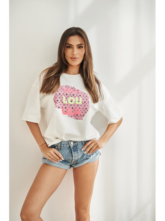 LilaLou LilaLou T-Shirt Club Biały Oversize
