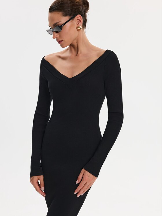 Nudyess Nudyess Sukienka codzienna Tiffany z prążka Czarny Slim Fit