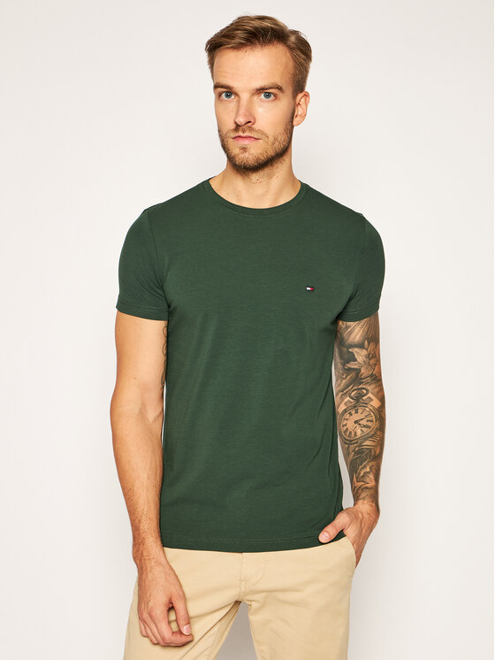 Tommy Hilfiger T Shirt Stretch Tee MW0MW10800 Zelena Slim Fit Modivo.cz