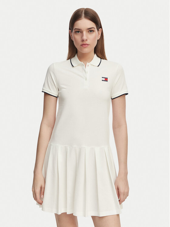 Tommy Jeans Rochie de zi Tommy Badge DW0DW22328 Alb Relaxed Fit