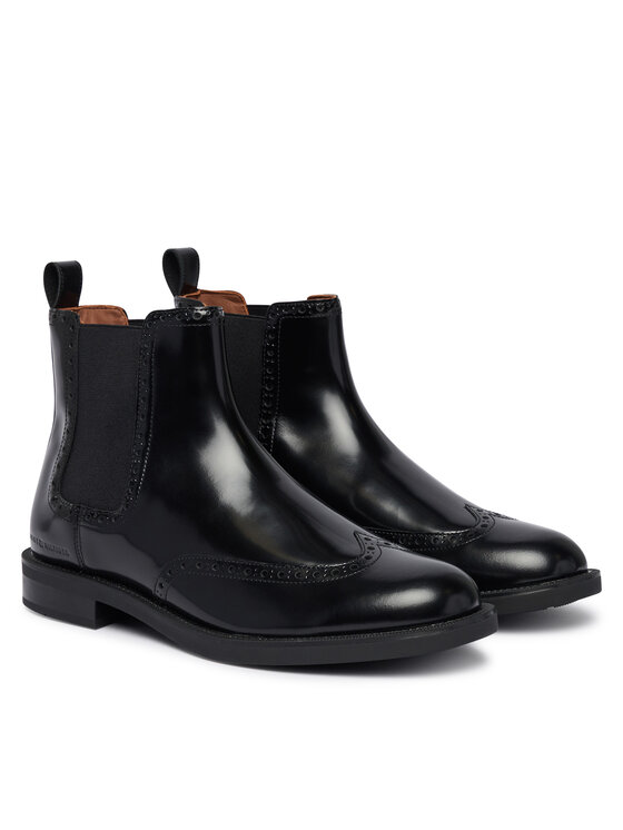 Tommy Hilfiger Tommy Hilfiger Боти тип челси Lth Abrasivato Brogue Chelsea FM0FM06079 Черен