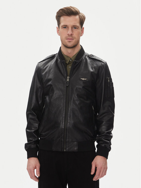 Aeronautica Militare Kožená bunda 251PN5044PL266 Čierna Regular Fit