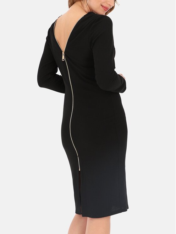 Perso Perso Sukienka codzienna z ozdobnym zamkiem na plecach Czarny Slim Fit