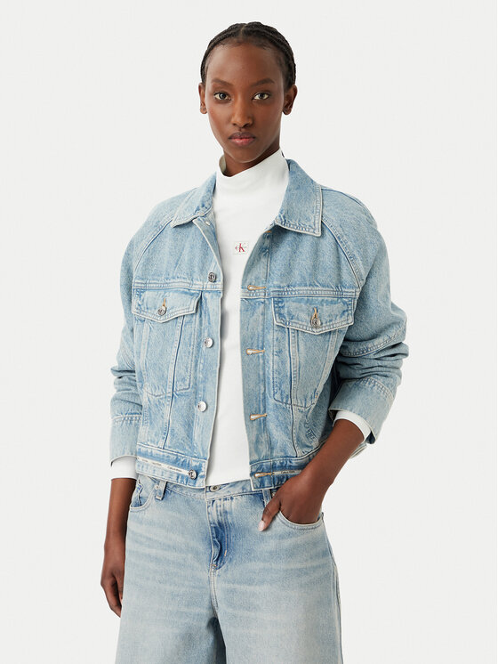 Calvin Klein Jeans Geacă de blugi LV047G726G Albastru deschis Boxy Fit