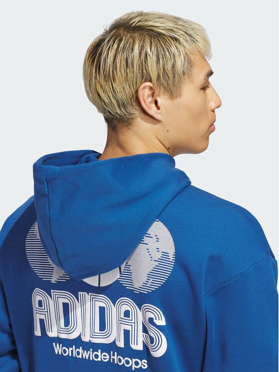 adidas adidas Bluza World Wide Hoops Niebieski jasny Loose Fit